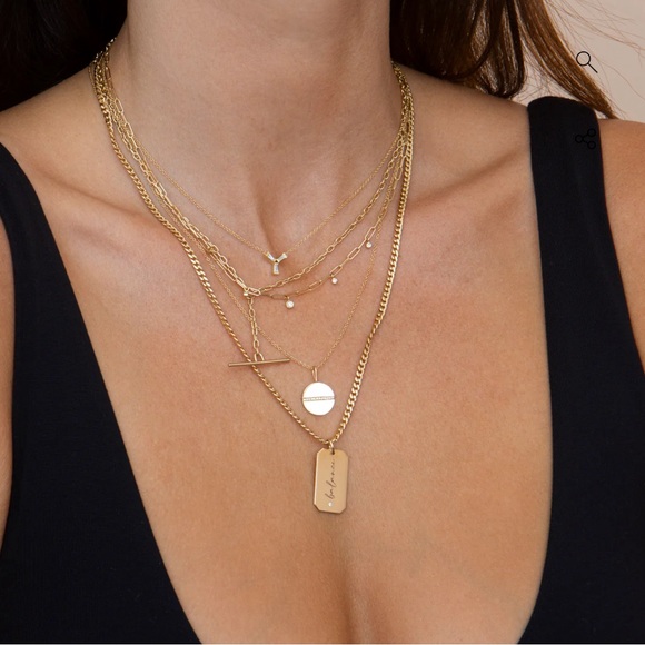 Zoe Chicco 14k small square oval link chain pavé diamond toggle necklace - Picture 4 of 4